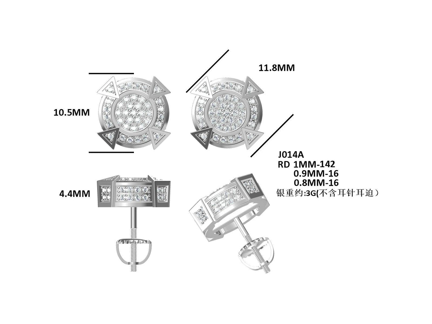 Moissanite Pave Geometric Stud Earrings – S925 Screw Back – view 6