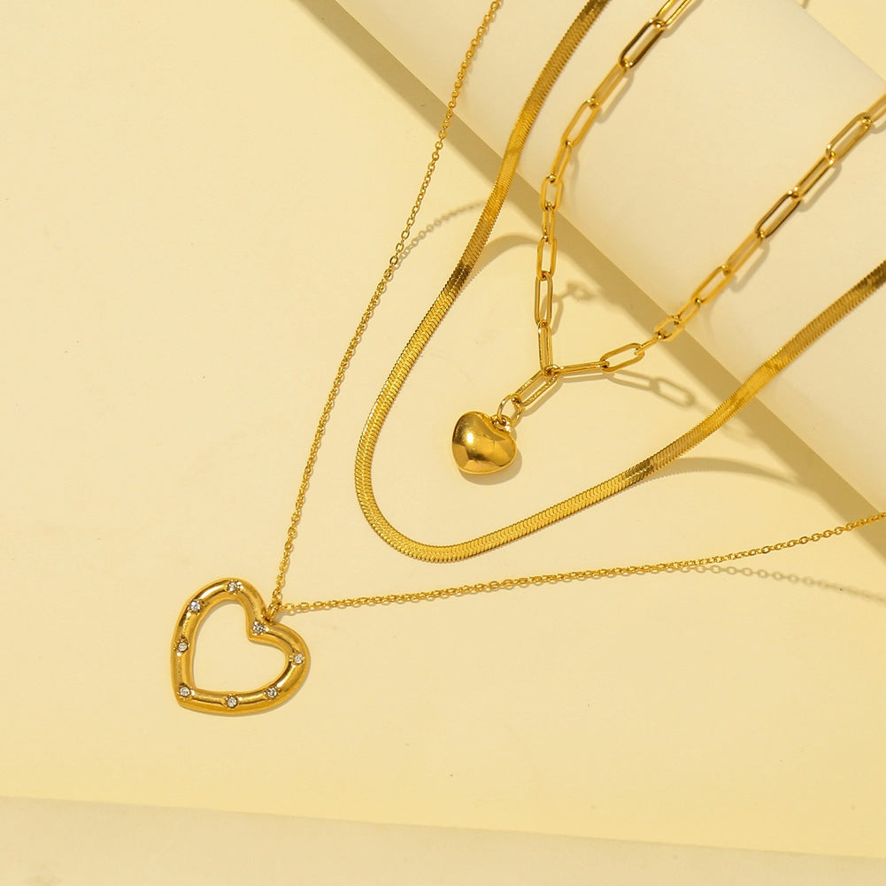 New Multilayer Necklace Stainless Steel Gold Love Snake Bone Chain – view 3