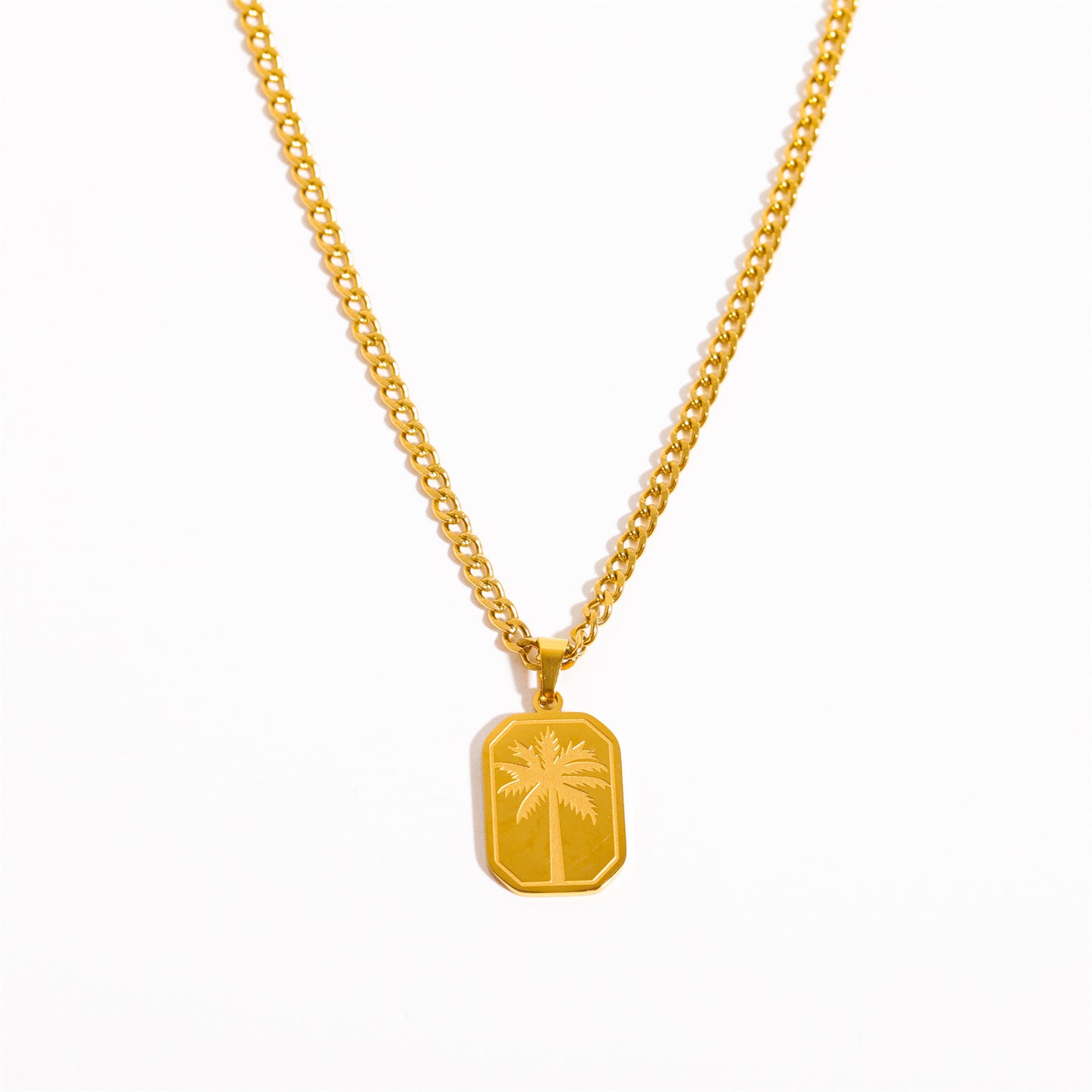 Men's Titanium Steel Palm Leaf Square Dog Tag Pendant Necklace – view 4