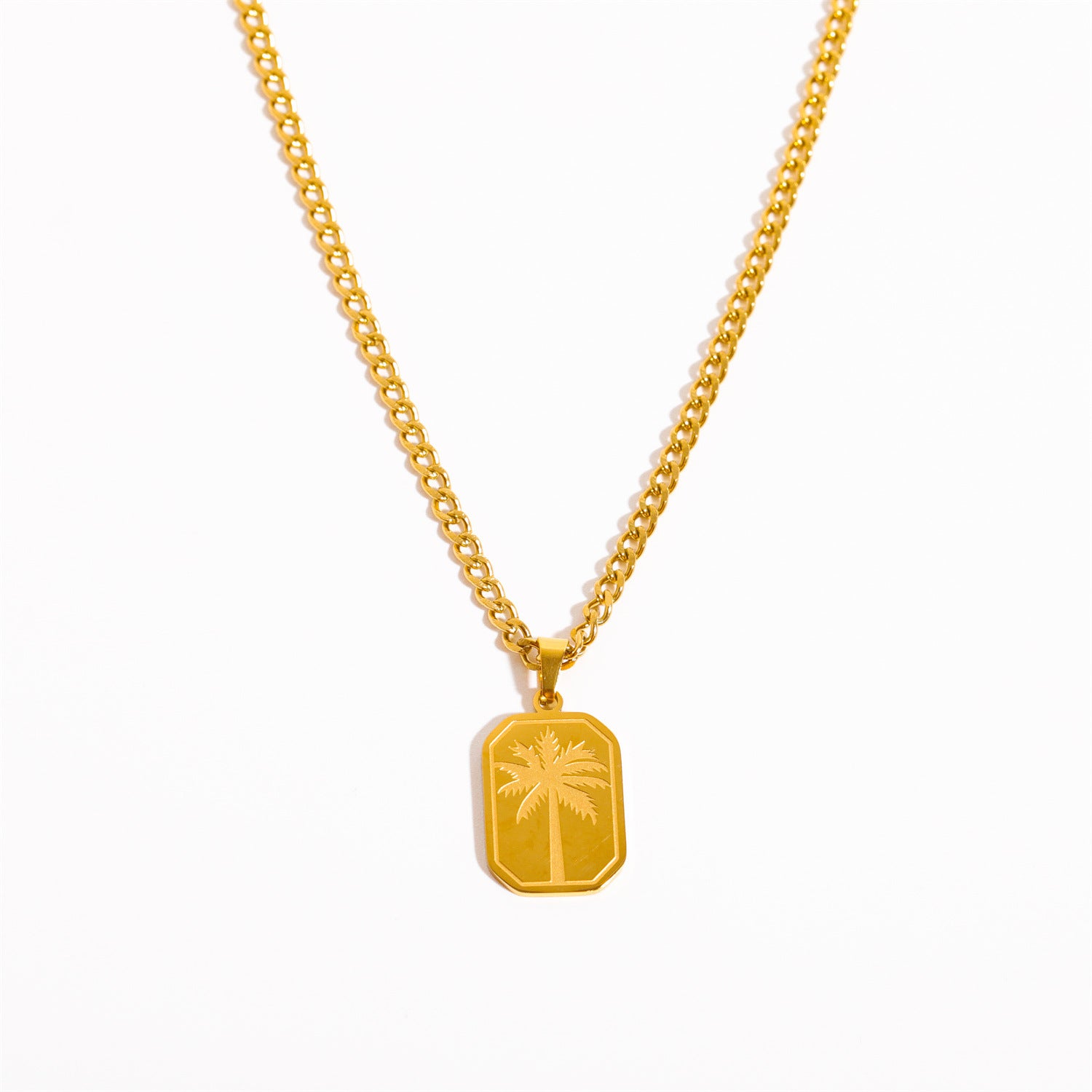 Men's Titanium Steel Palm Leaf Square Dog Tag Pendant Necklace – view 4