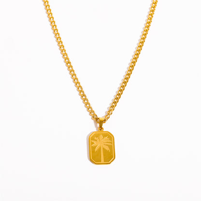Men's Titanium Steel Palm Leaf Square Dog Tag Pendant Necklace – view 4