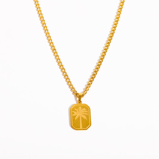 Men's Titanium Steel Palm Leaf Square Dog Tag Pendant Necklace – view 4