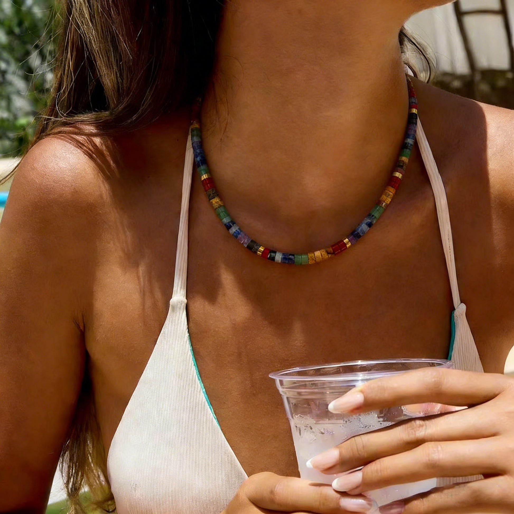 7 Chakra Heishi Bead Choker – Natural Stone, Boho – view 3