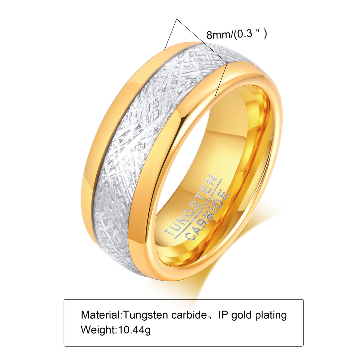 Tungsten Steel Embossed Ring Between Gold For Men 8mm – view 3