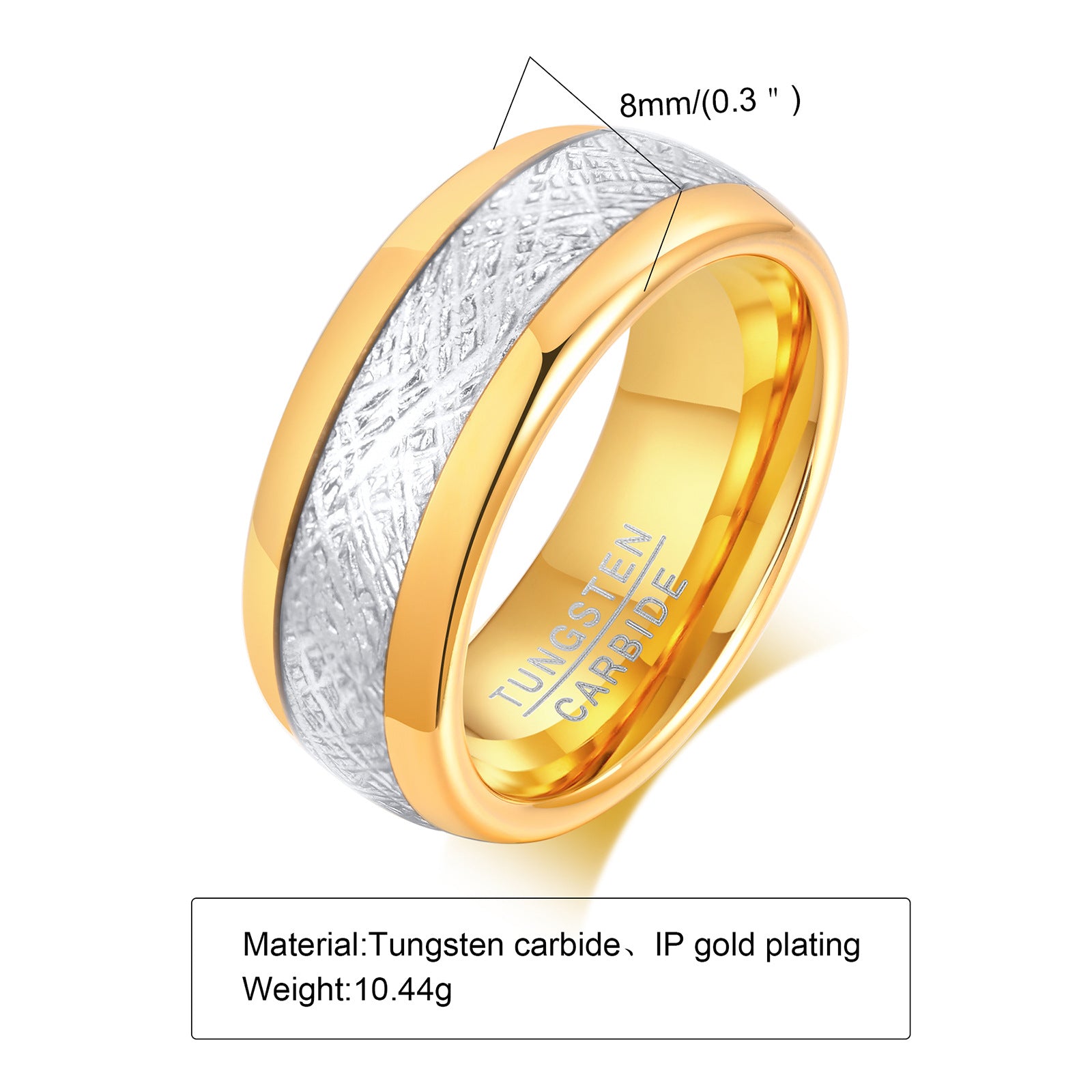 Tungsten Steel Embossed Ring Between Gold For Men 8mm – view 3