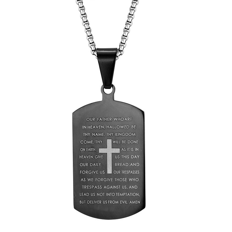 Stainless Steel Bible Cross Dog Tag Pendant Necklace – view 9