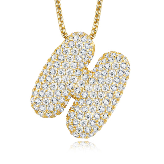 Bubble Letter Initial Necklace 13.57g – S925 Gold, Moissanite A-Z
