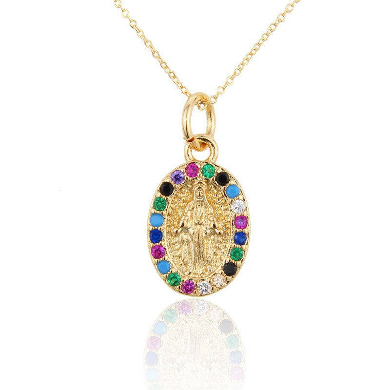 Trendy Religious Necklace – Madonna Cross Charm A