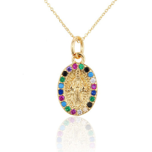 Trendy Religious Necklace – Madonna Cross Charm A