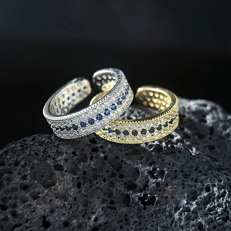 Vintage Pave Crown Open Ring – Silver Plated