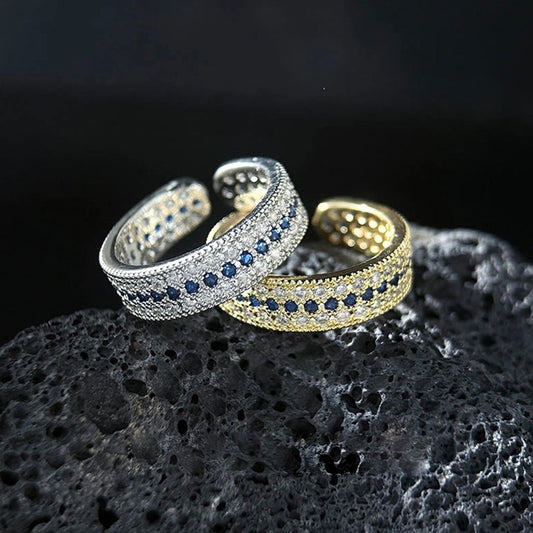 Vintage Pave Crown Open Ring – Silver Plated