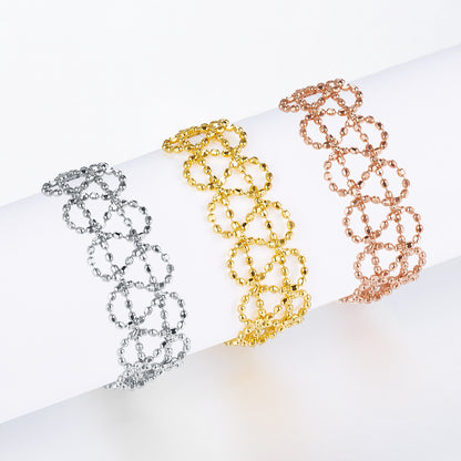 Hollow beaded adjustable ring in plated finish – view 4