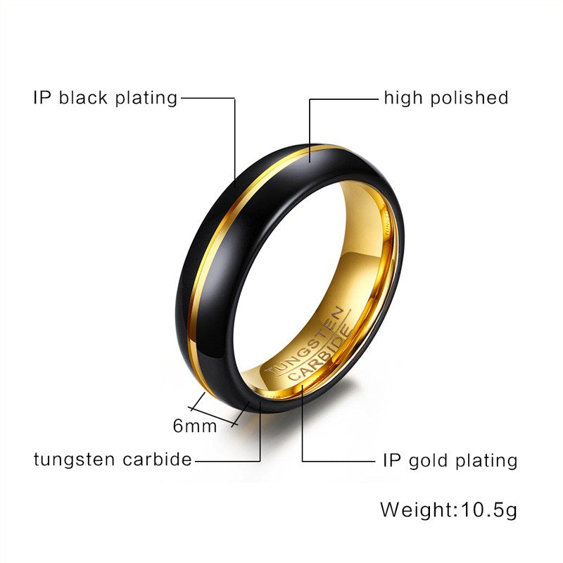 Tungsten steel black gold ring – view 5