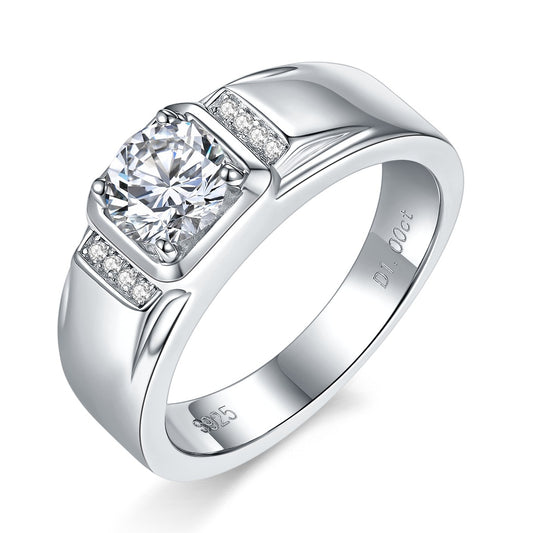 1 Carat Moissanite Men's Ring – S925 Silver, Platinum Plated