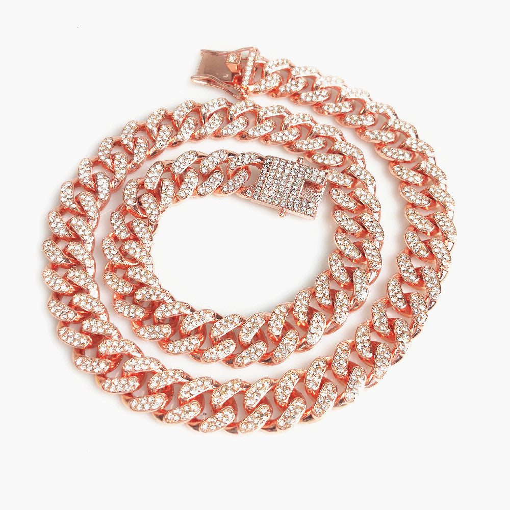 12.5mm Full Diamond Cuban Chain Necklace – Large Gold – view 21