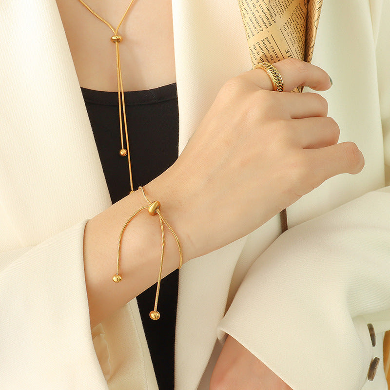 Women's Snake Chain Necklace & Bracelet Set – 18K Gold Titanium – view 7