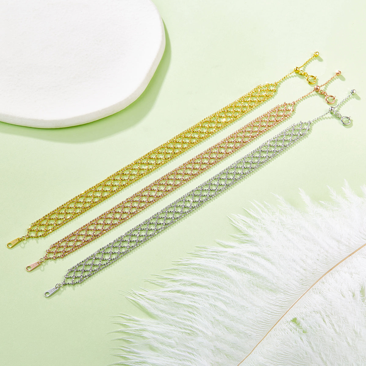 Hollow Mesh Bracelet – S925 Silver, Adjustable, 3 Finishes – view 8