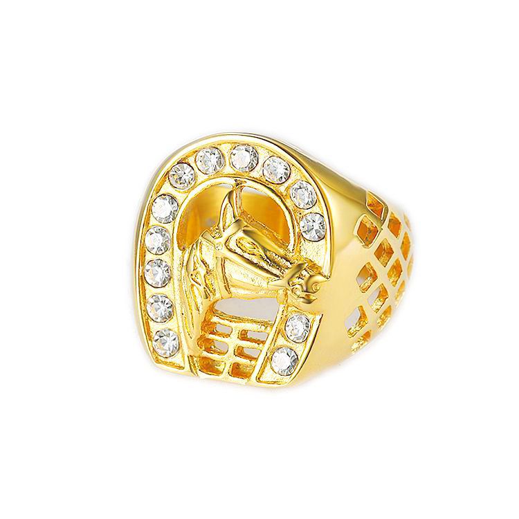 Titanium Steel Gold Plated Diamond Horse Head Ring For Men – view 4
