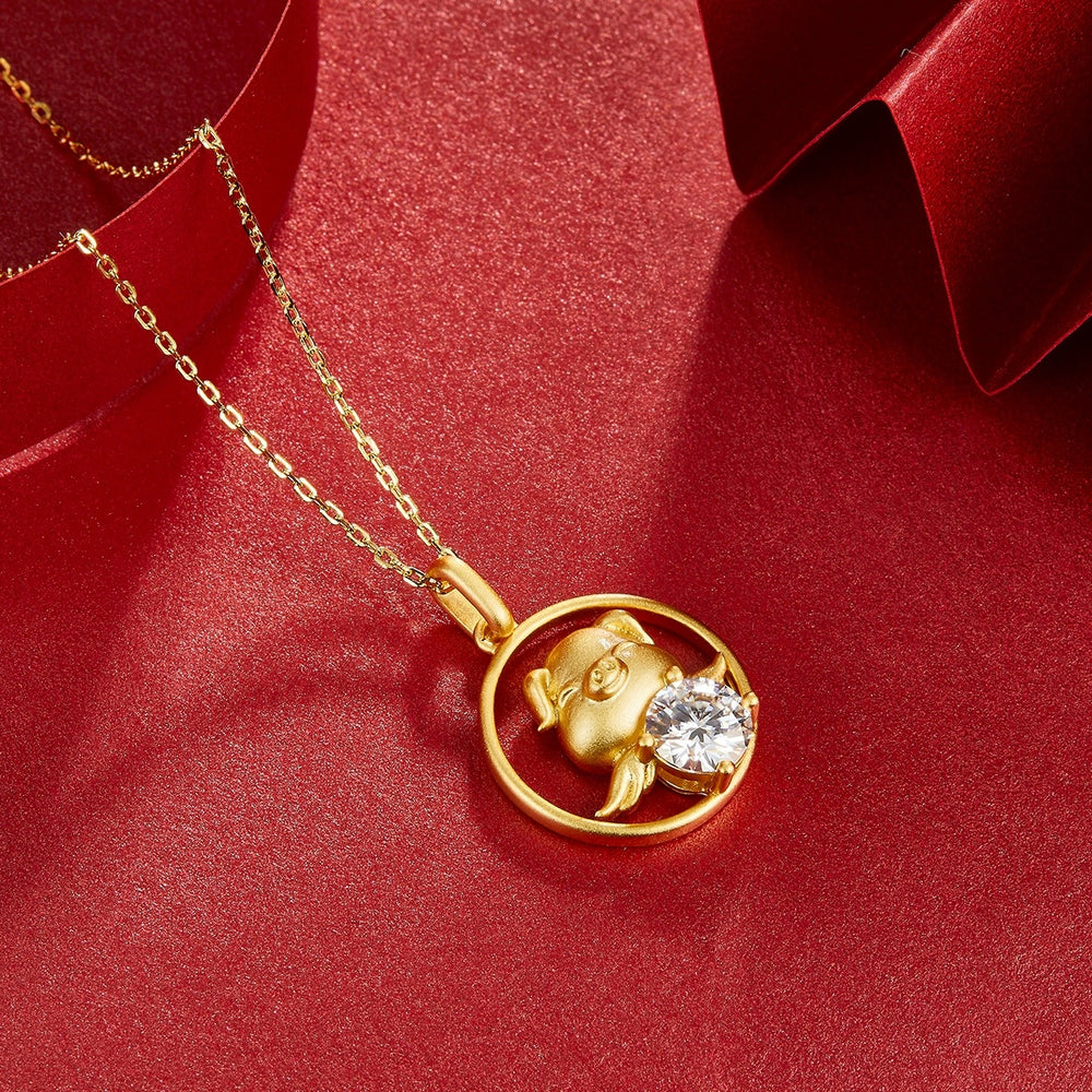 1ct moissanite Chinese zodiac pig necklace with gold-plated finish – view 3