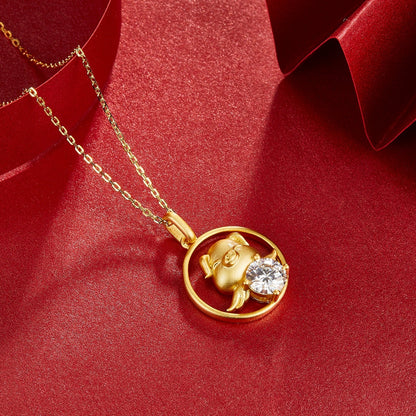 1ct moissanite Chinese zodiac pig necklace with gold-plated finish – view 3
