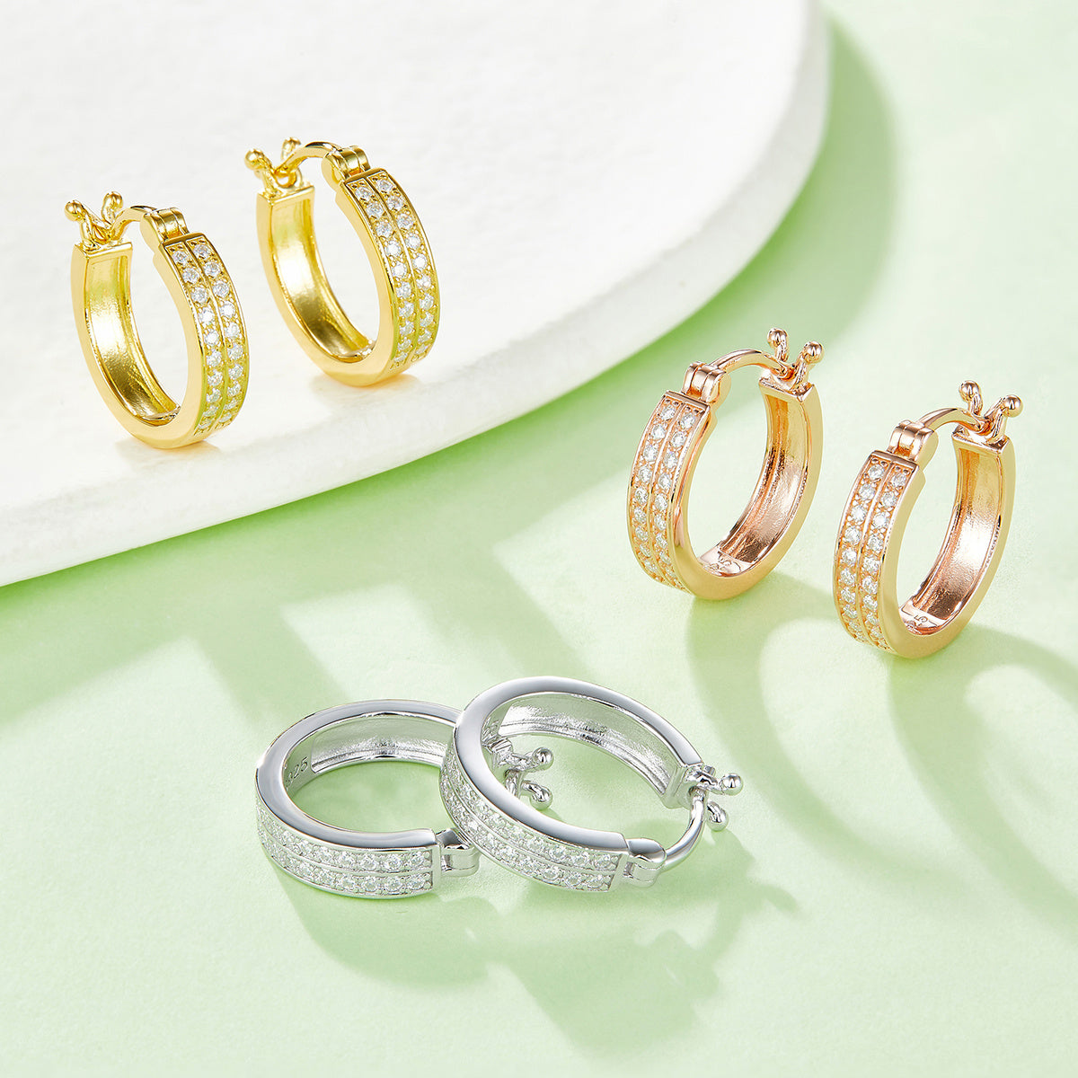 Double Row Moissanite Hoop Earrings 16mm – S925 Platinum – view 7