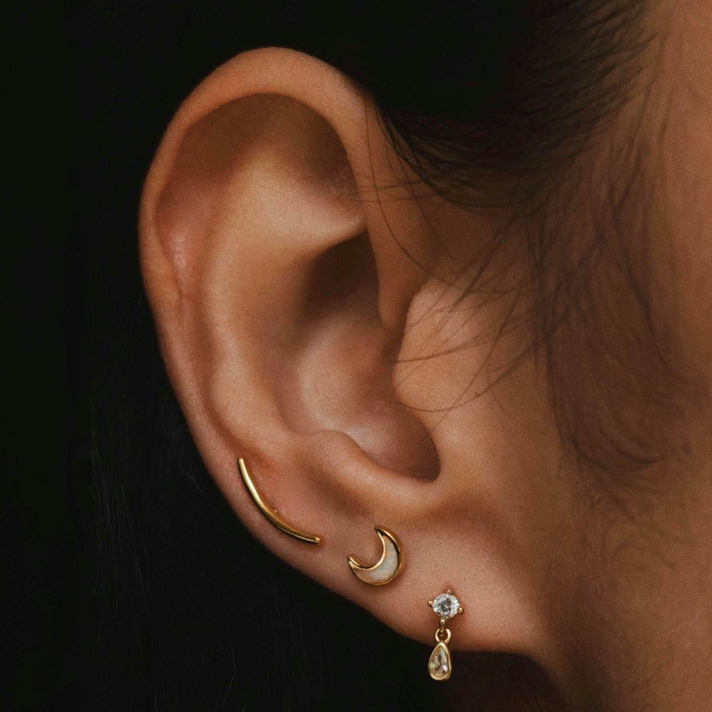 Womens Fashionable All-Match Opal Moon Flat-Back Stud Earrings