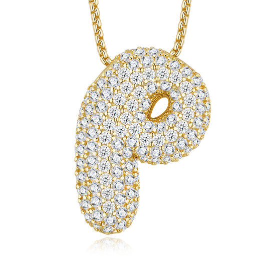Bubble Letter Initial Necklace 12.66g – S925 Gold, Moissanite A-Z