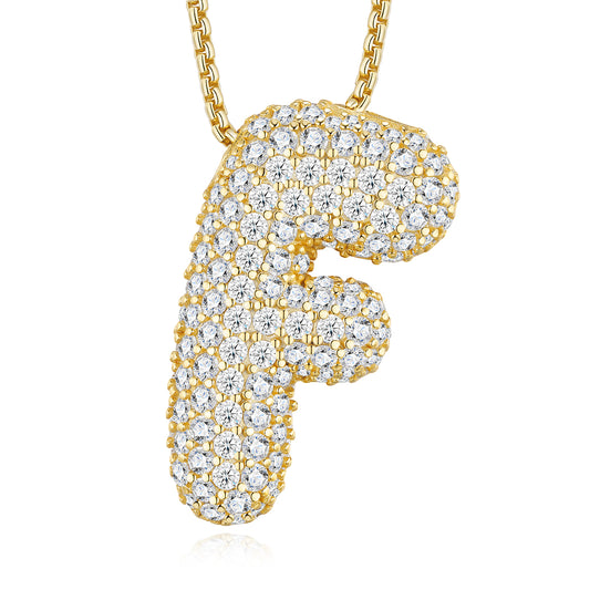 Bubble Letter Initial Necklace 12.23g – S925 Gold, Moissanite A-Z