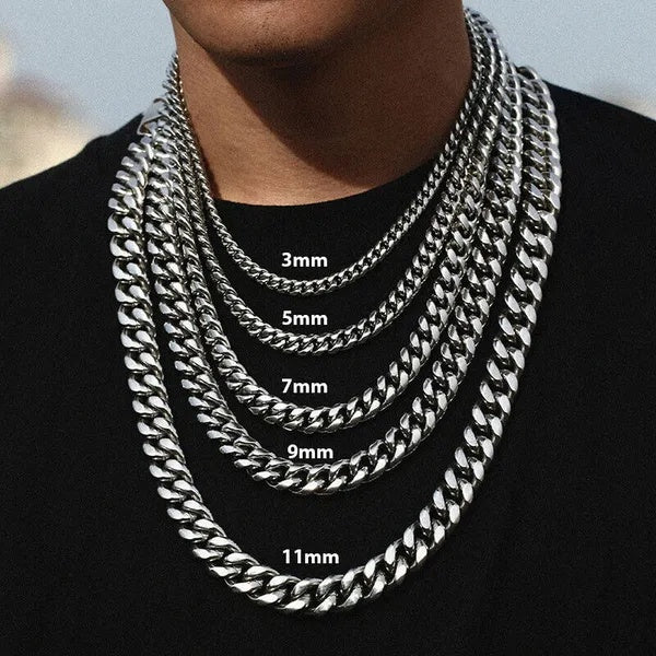 Stainless Steel Gold Silver Chain Cuban Curb Womens Mens Necklace – view 4