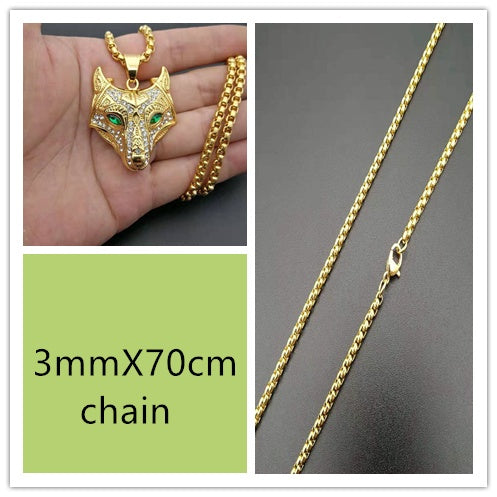 Viking Wolf Head Pendant Necklace – Gold Stainless Steel – view 9