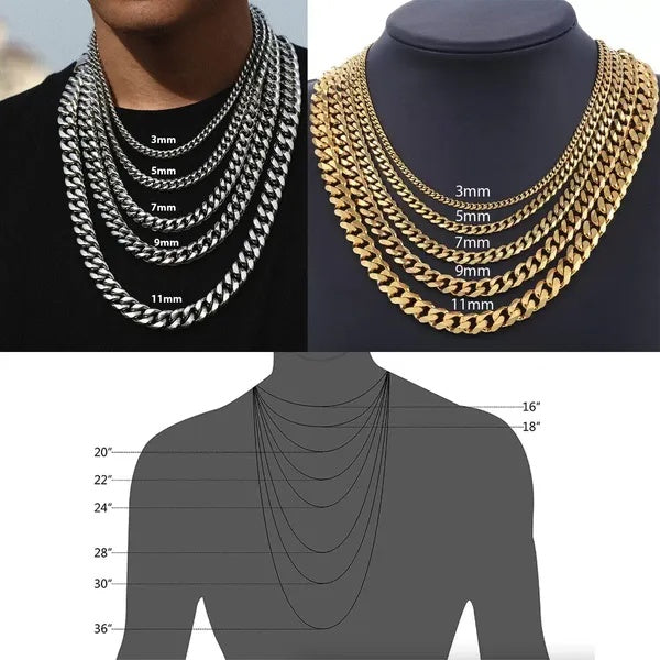 Stainless Steel Gold Silver Chain Cuban Curb Womens Mens Necklace – view 2