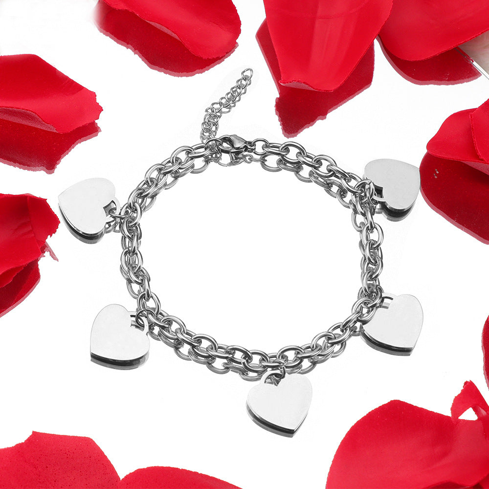 Simple 18k Gold Stainless Steel Golden Heart Engraved Bracelet – view 3