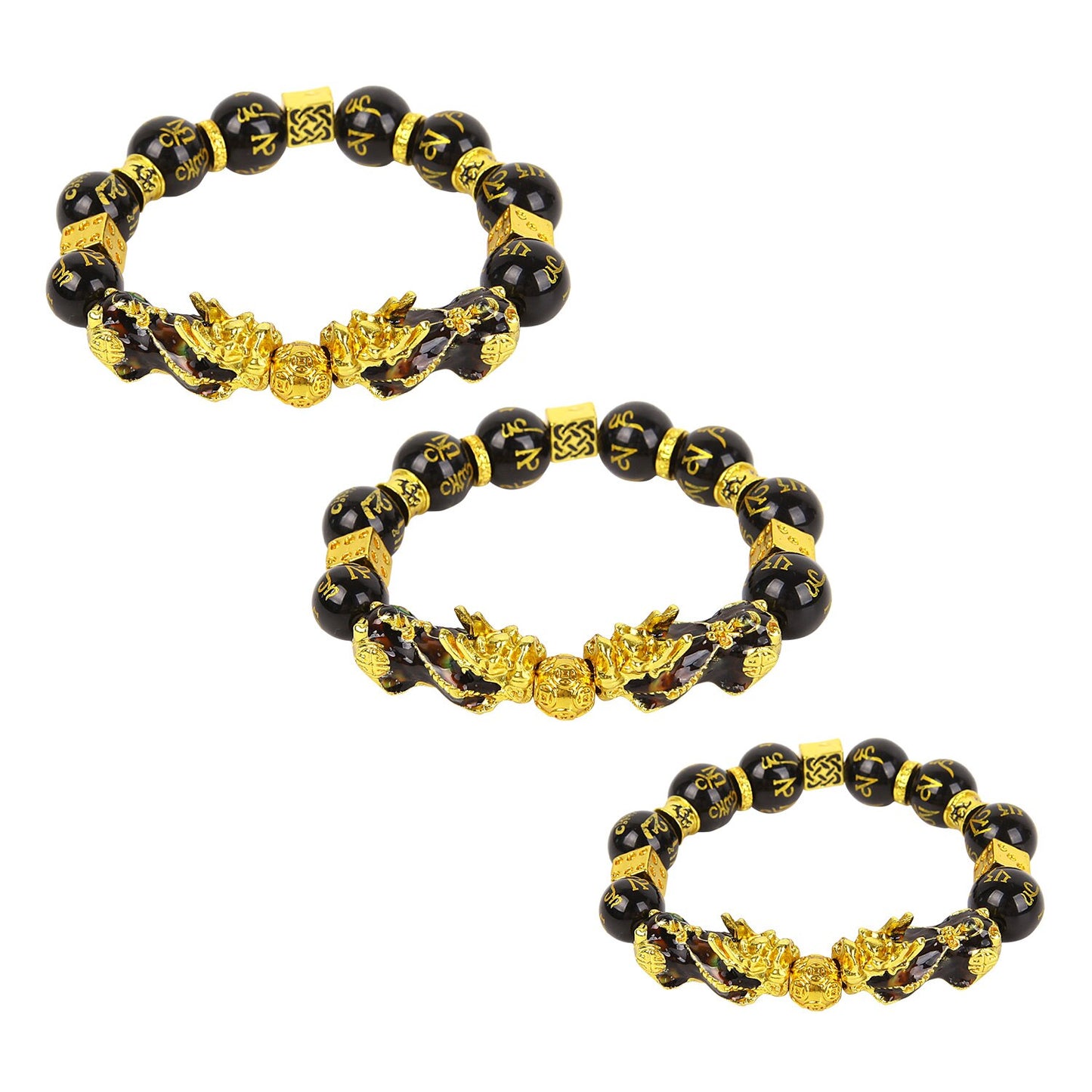 Men Lucky Black Pixiu Gold Obsidian Bracelet – view 2