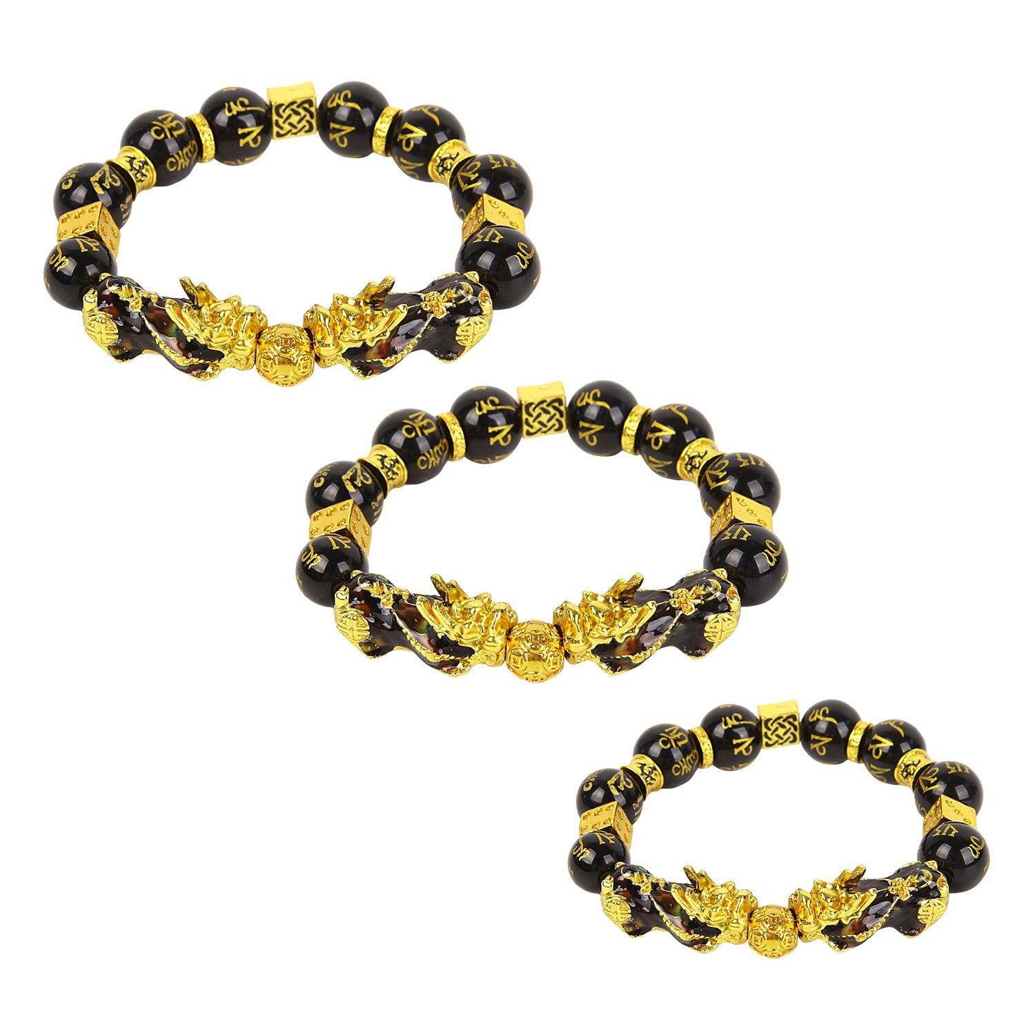 Men Lucky Black Pixiu Gold Obsidian Bracelet – view 2