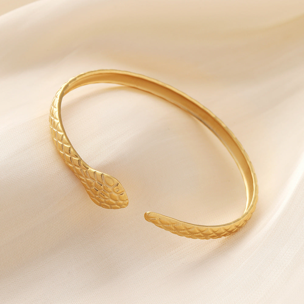 Engraved Snake Bracelet Stainless Steel Vacuum Gold Plating – view 6