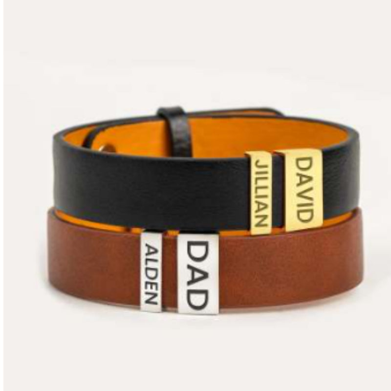 Simple Leather Stainless Steel Engraved Bracelet – view 4