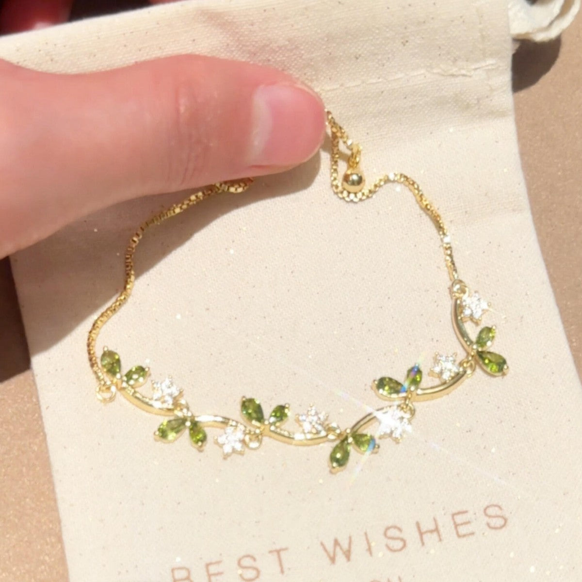 Summer Retro Olive Green Rhinestone Branch And Leaf Bracelet – view 2