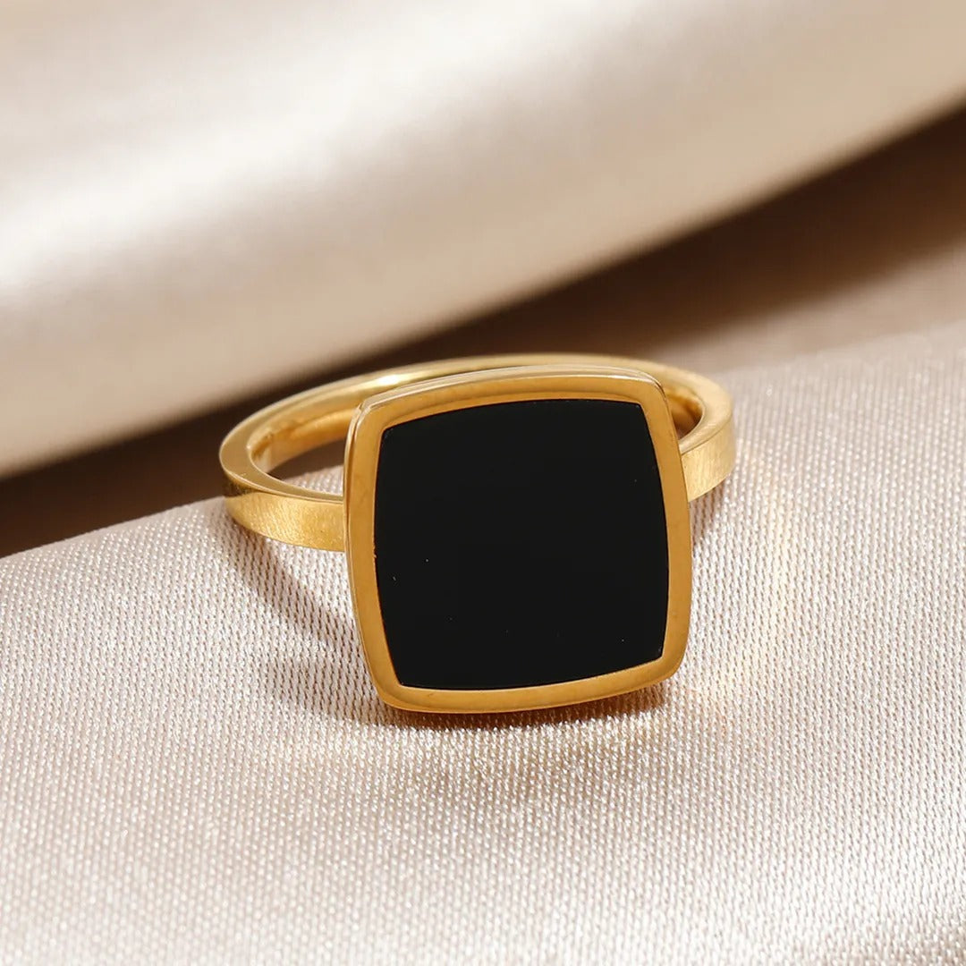 Square Black Ring – 18K Gold Titanium Steel, Unisex – view 3