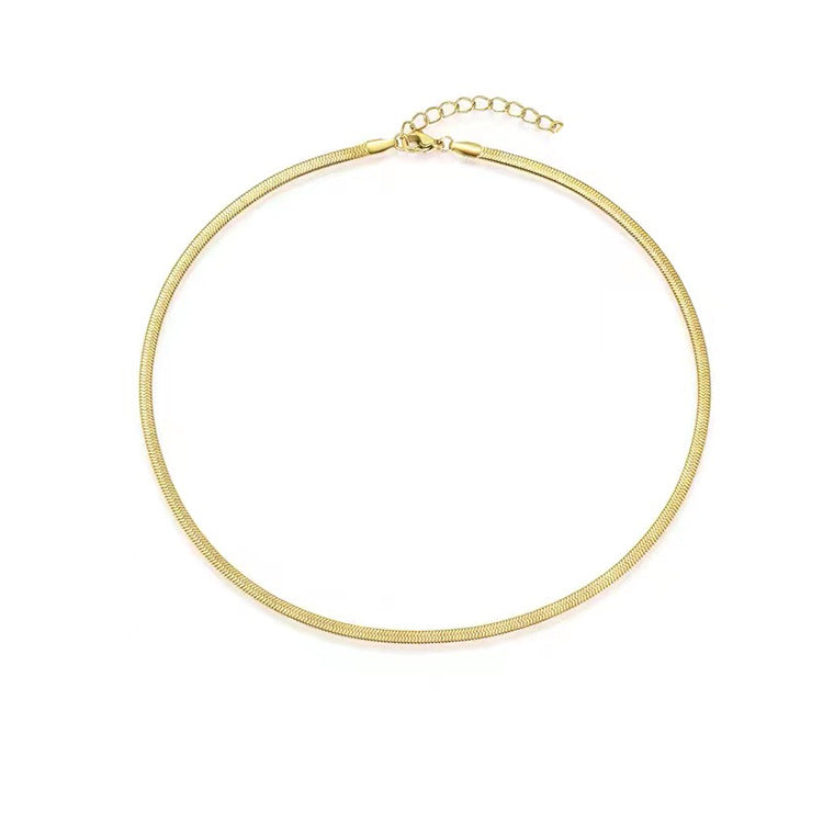 Flat Snake Bone Chain Necklace – Gold Plated Titanium Steel – view 9