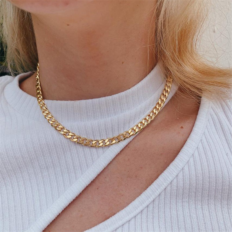 Stainless Steel Necklace 14K Gold Plated Cuban Chain Clavicle Chain – view 2