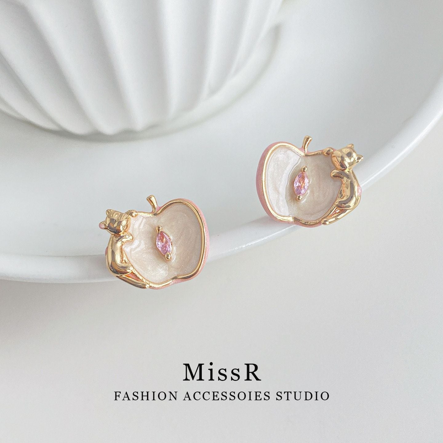 Lotus Enamel Kitten Stud Earrings