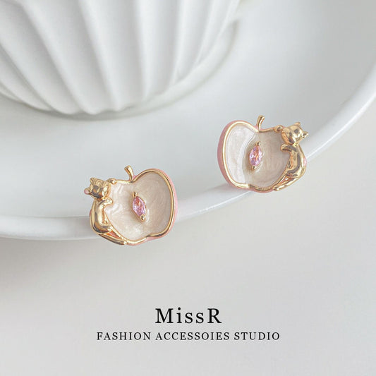 Lotus Enamel Kitten Stud Earrings