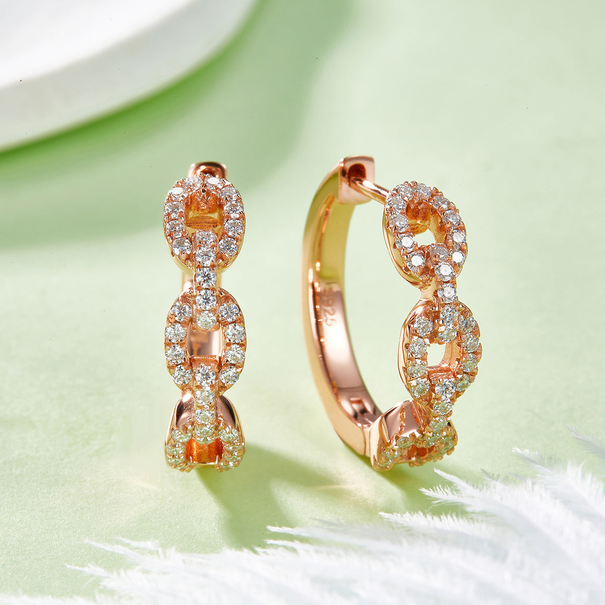 Twisted Chain Link Moissanite Hoops 18mm – S925 Platinum – view 6