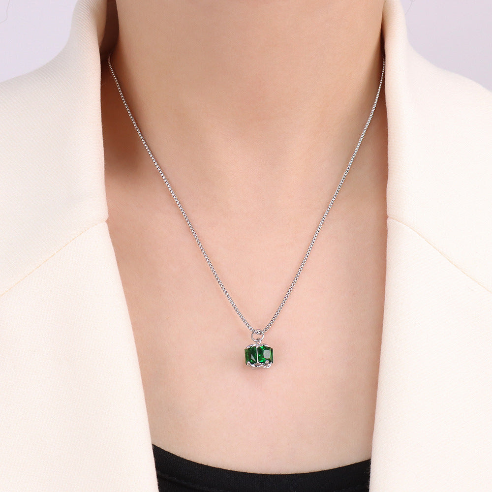 Green Zircon Pendant Necklace – Gold Titanium Steel – view 7