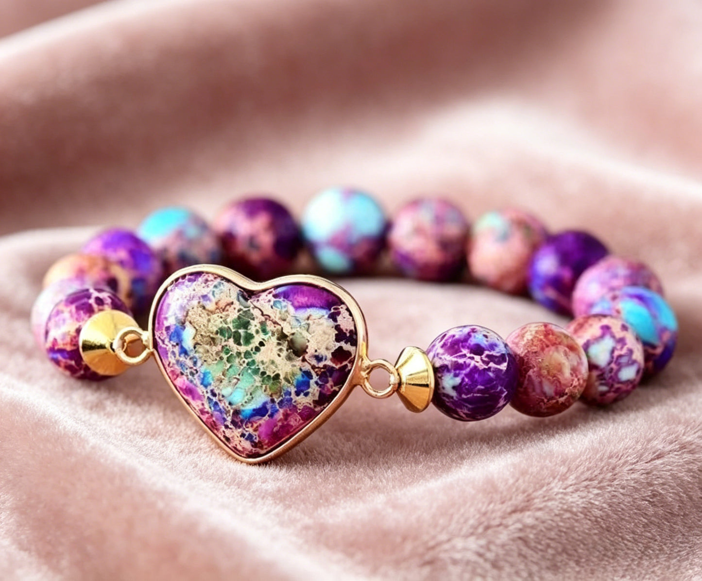 Heart Double-Layer Woven Bracelet – Natural Stone, Adjustable – view 3