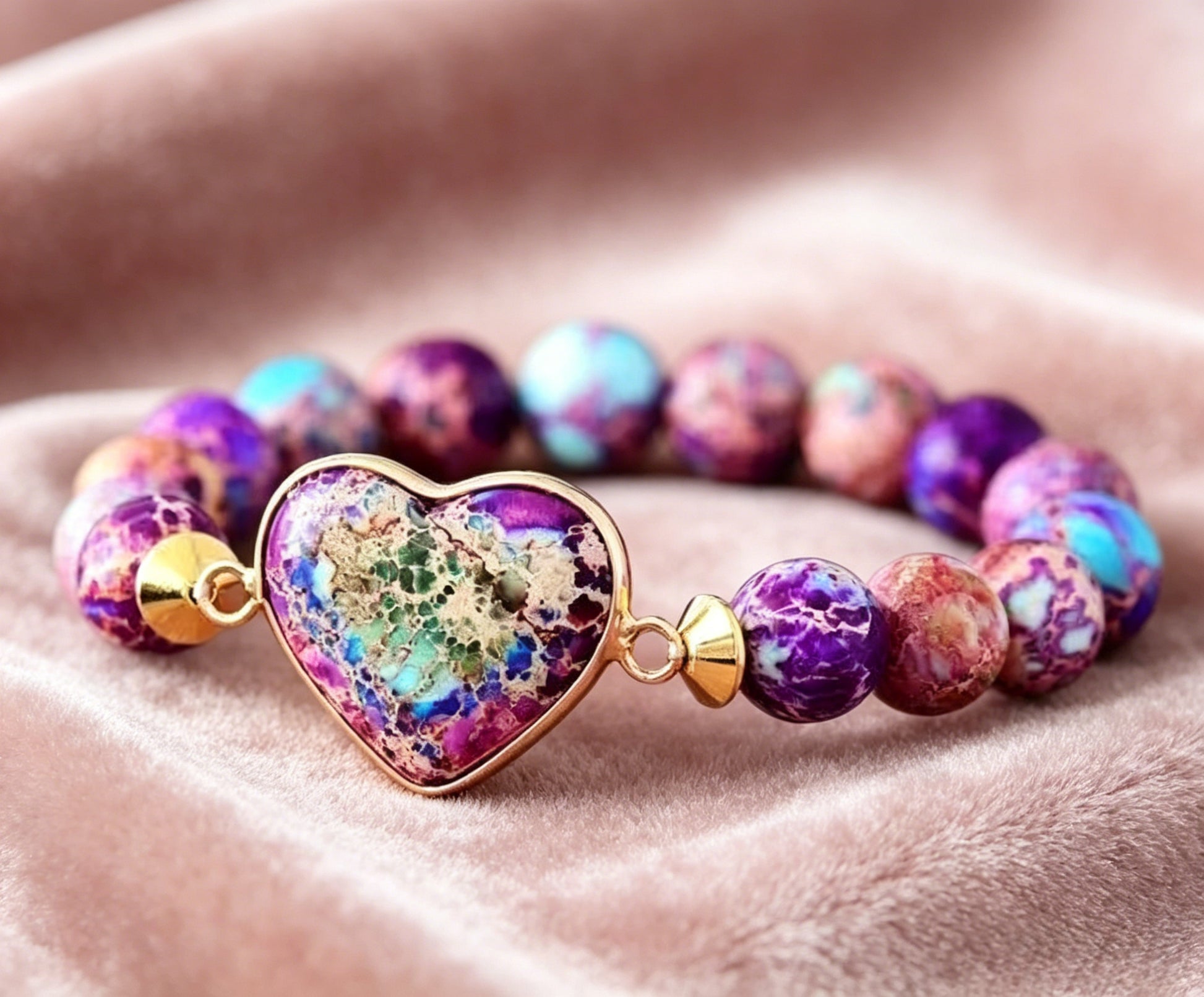 Heart Double-Layer Woven Bracelet – Natural Stone, Adjustable – view 3