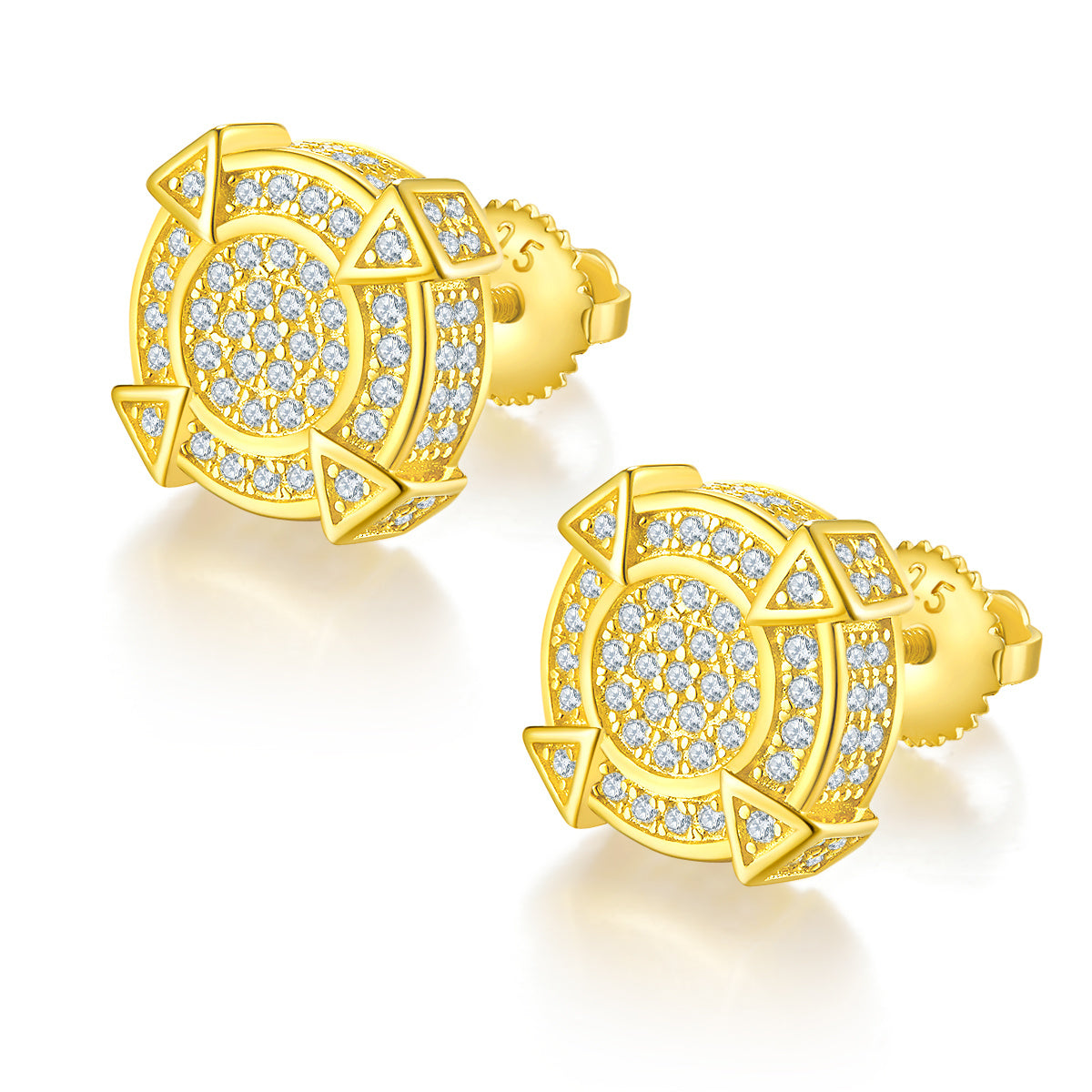 Moissanite Pave Geometric Stud Earrings – S925 Screw Back – view 2