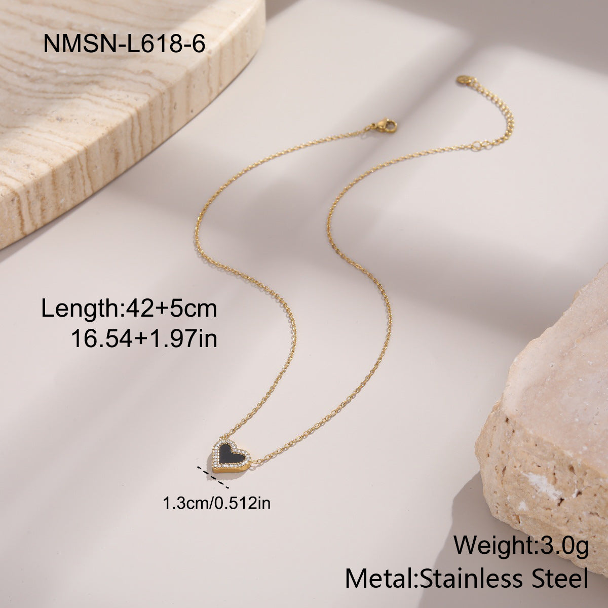 Heart Necklace – 18K Gold, Korean-Japanese Style – view 12