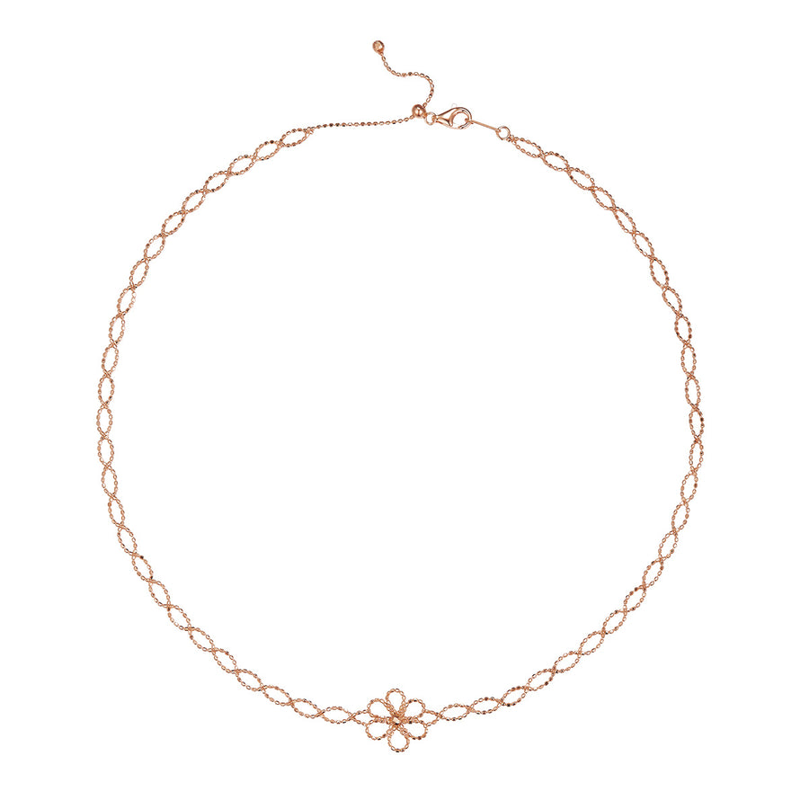 Hollow flower adjustable necklace in plated finish – view 3