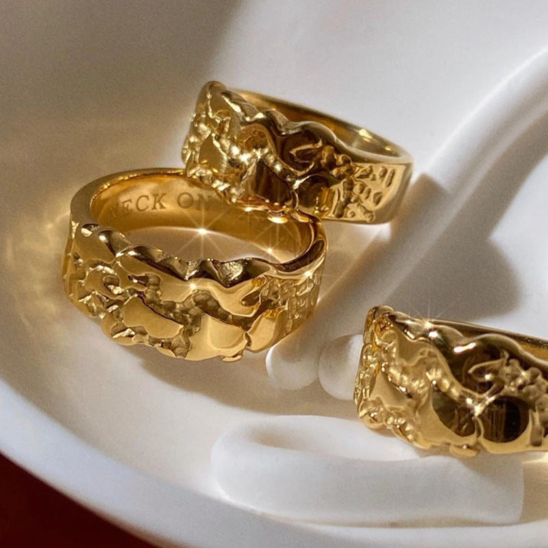 Gold Nugget Ring Titanium Steel Plated 18k Gold – view 4